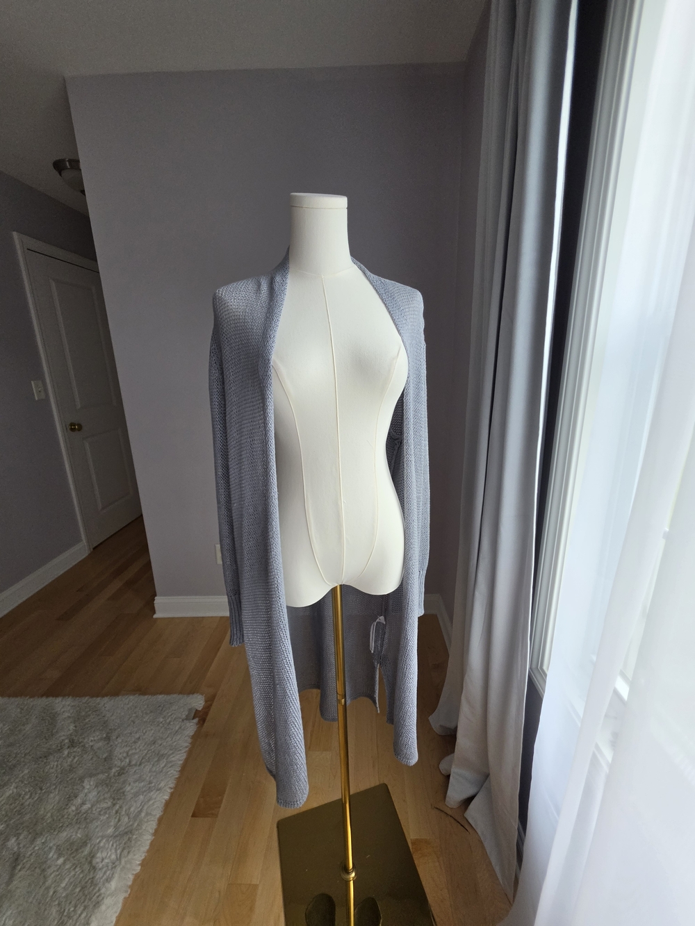 Eileen Fisher Light Gray Open-Front Long Cardigan